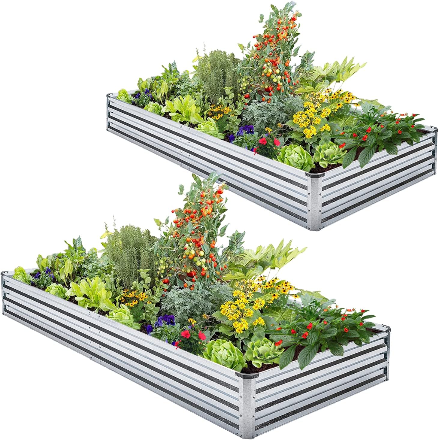 Planter Raised Metal - 2-Pack Galvanized Raised Garden Bed Kit