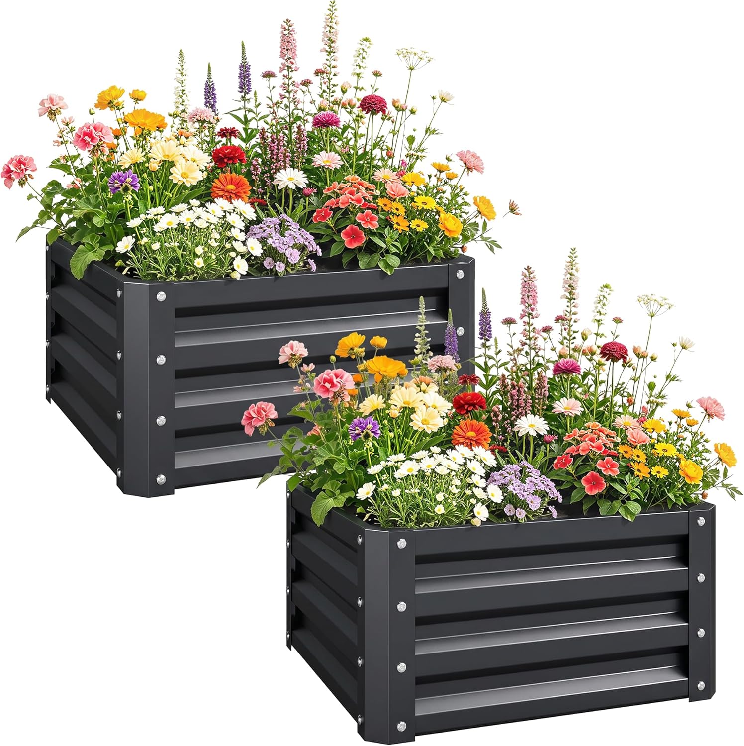 Planter Raised Metal - 2 Piece Galvanized Raised Garden Bed,