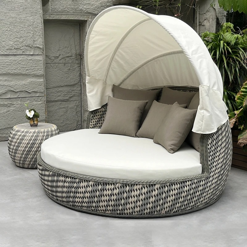 Outdoor Daybed Sofa - Daybed,Anti-UV Rustproof Round,Wicker Lounge Sofa,Canopy Cushioned,Outdoor