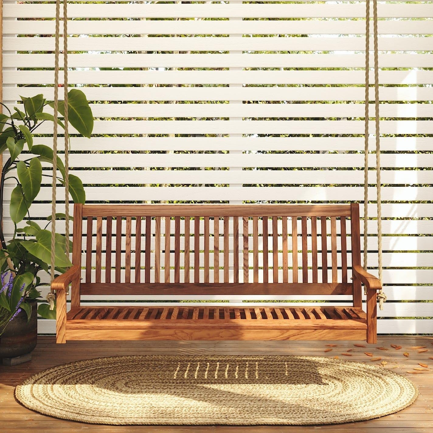 Outdoor Furniture Oil - 5ft Acacia Wood Porch Swing Weather-Resistant