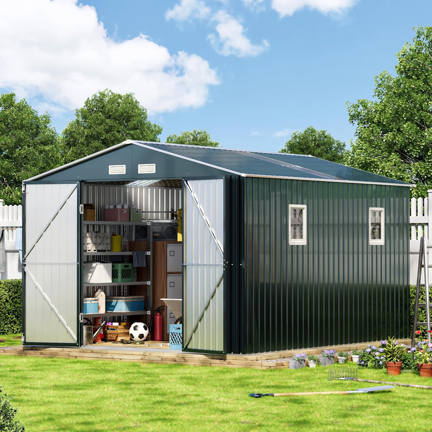 Outdoor Furniture With Storage - 10x12X7.5FT Outdoor Steel Storage Shed with