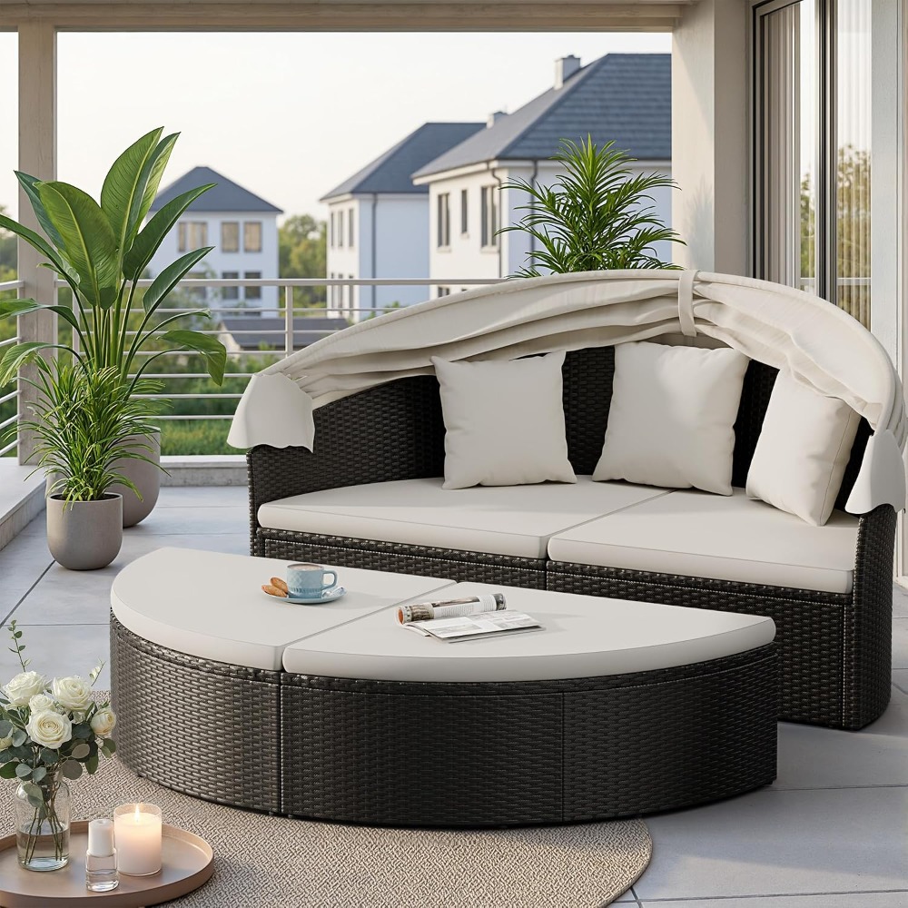 Outdoor Daybed Sofa - Wicker Rattan Outdoor Round Daybed, Sectional