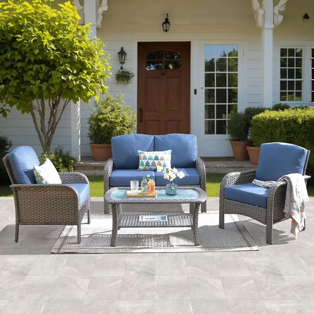 Outdoor Furniture Sofa - 4-Piece Outdoor Wicker Furniture Set with