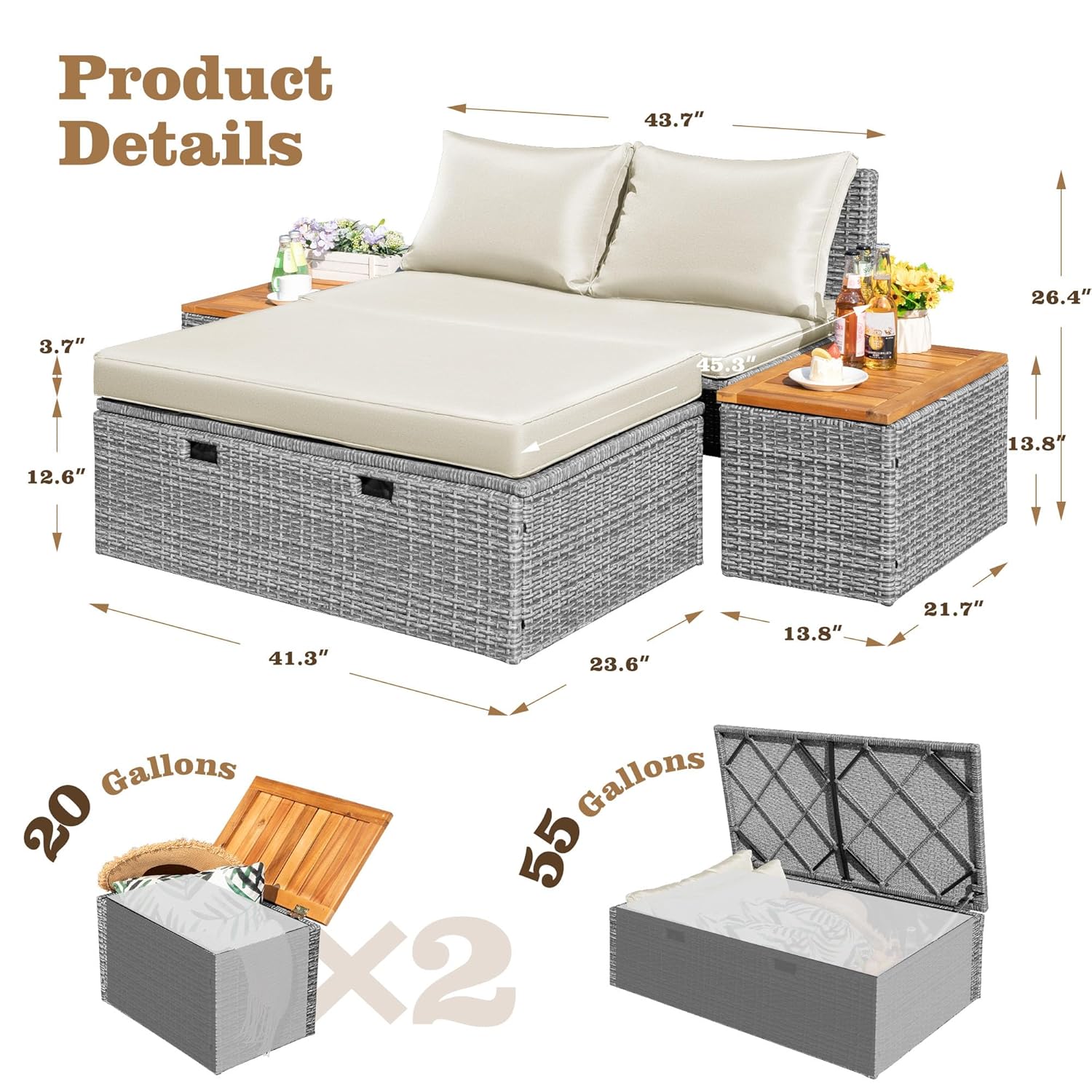 Outdoor Rattan Daybed with 2 S - đánh giá và giá Outdoor Daybed Sofa