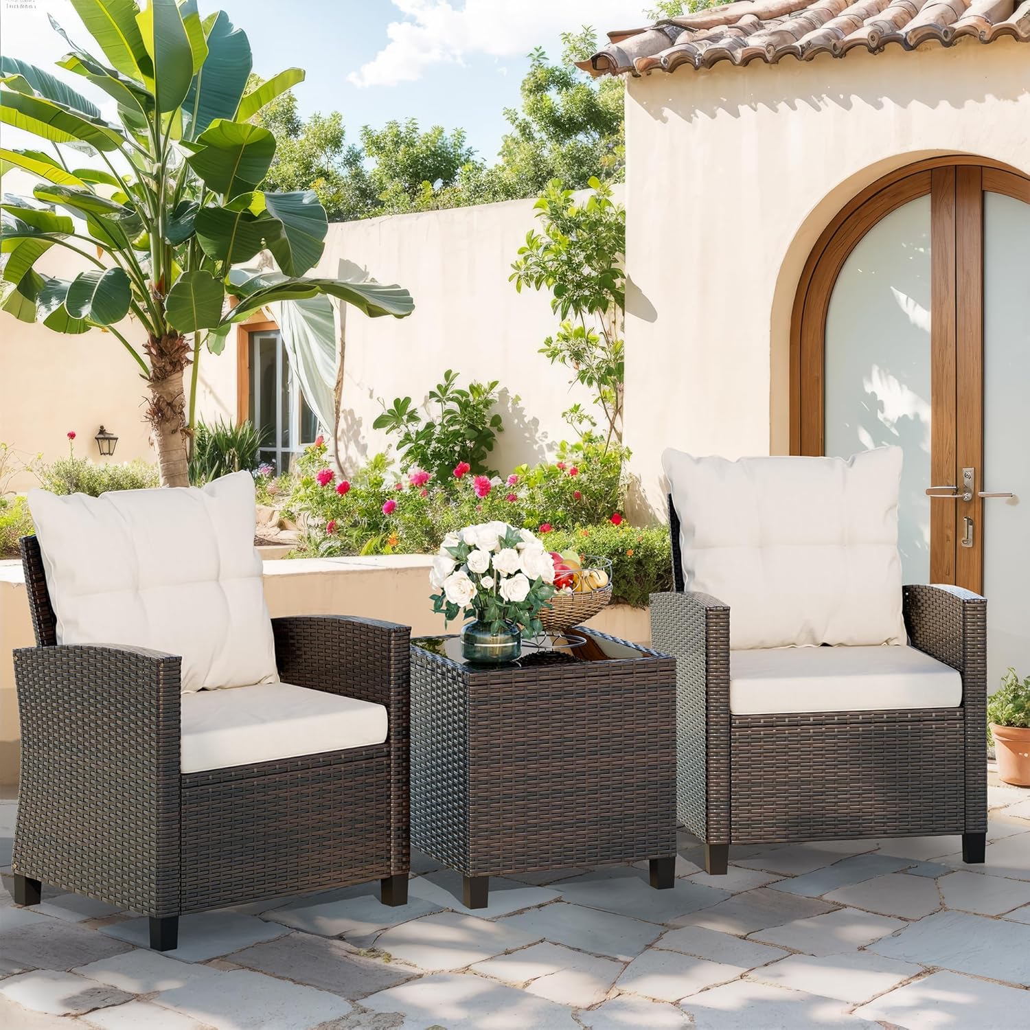Beige compact 3-piece rattan w - đánh giá và giá Outdoor Furniture Cushions