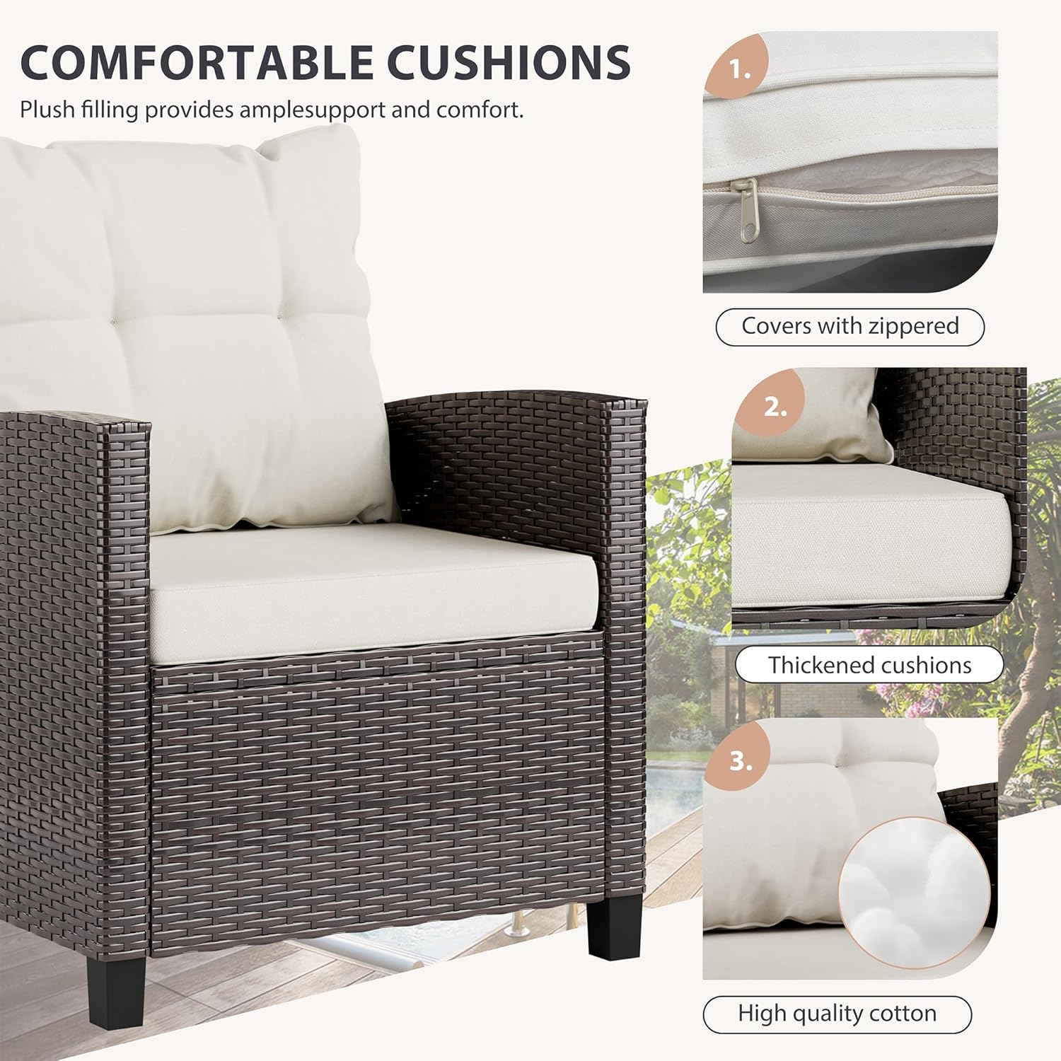 Beige compact 3-piece rattan w - đánh giá và giá Outdoor Furniture Cushions