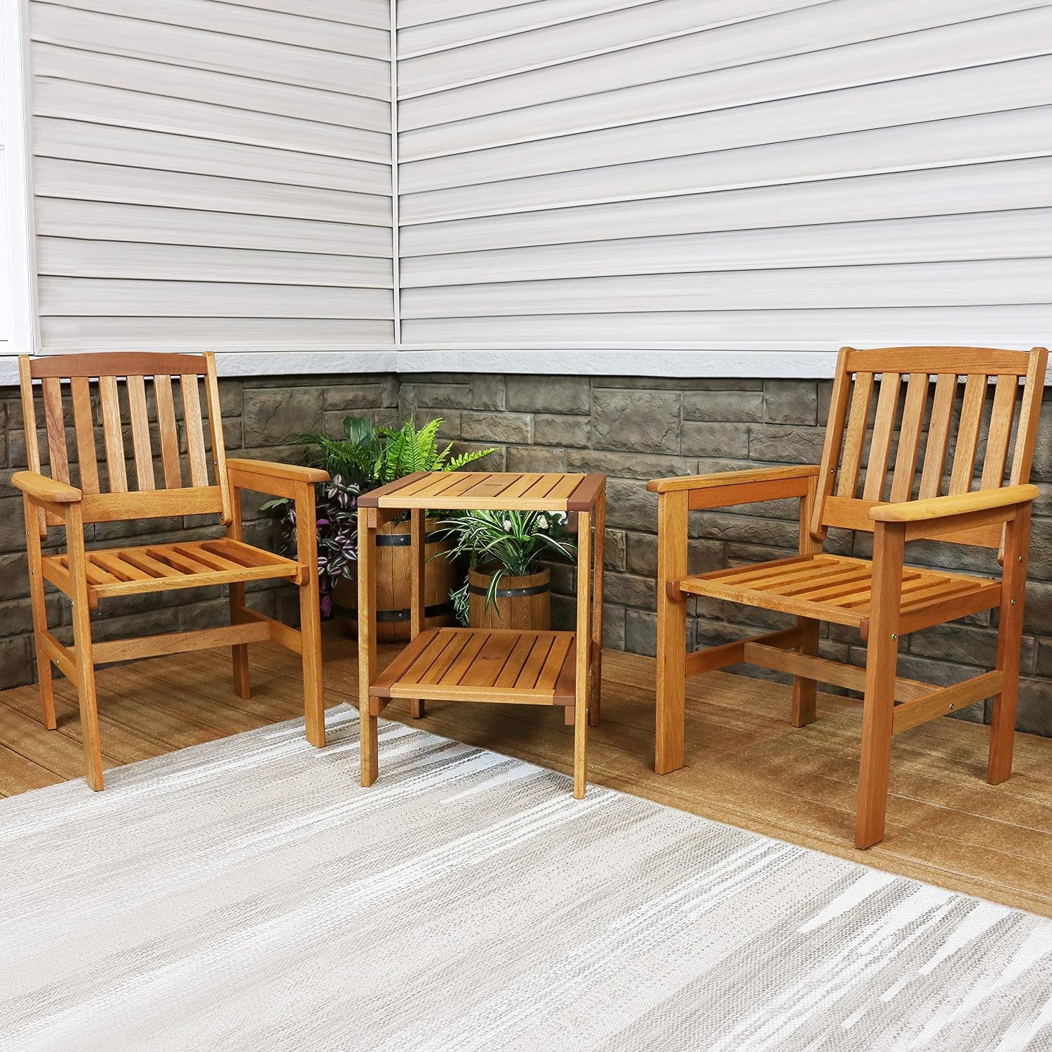 3-Piece Wood Patio Set 2 Chair - đánh giá và giá Outdoor Furniture Oil