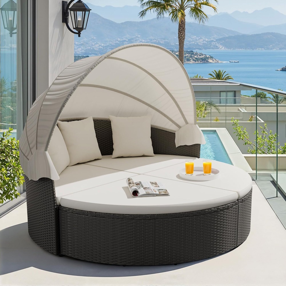 Wicker Rattan Outdoor Round Da - đánh giá và giá Outdoor Daybed Sofa